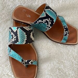 Franco Sarto Turquoise and Black Snake Print Sandals